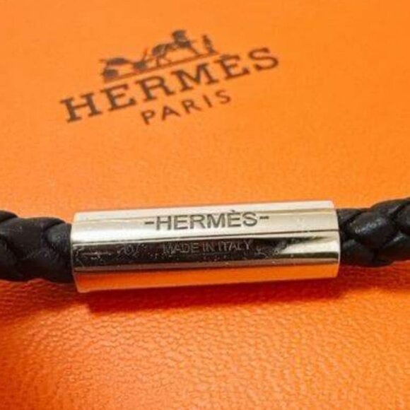 Hermes Goliath Leather Bracelet Silver Hardware Black - Picture 8 of 11